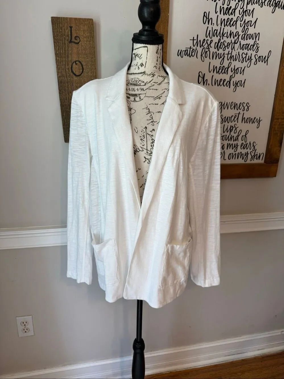 Chico's Women’s Open Front Soft Cotton Blend Stretch Knit Blazer White Size 4